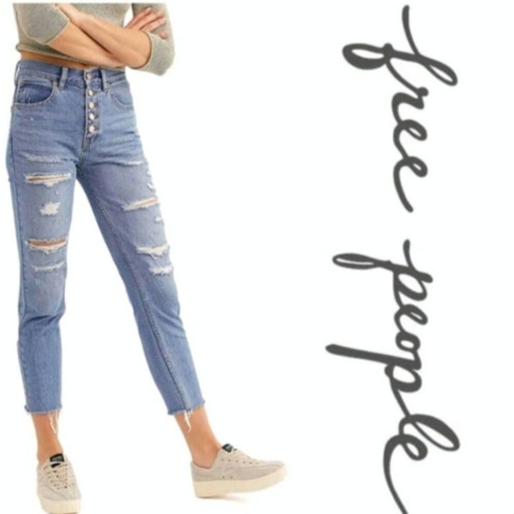 Free People Blossom Rigid Skinny Jeans OB901610 REGULAR HIGH RISE BUTTON FLY 25